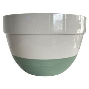 Crate & Barrel Large Ceramic Mixing Bowl Green White 9.25” D